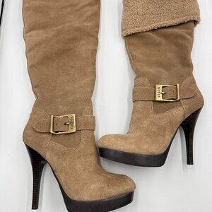 Guess GWEDESIA Tan Fur Lined Suede Stiletto Boot Size 9.5